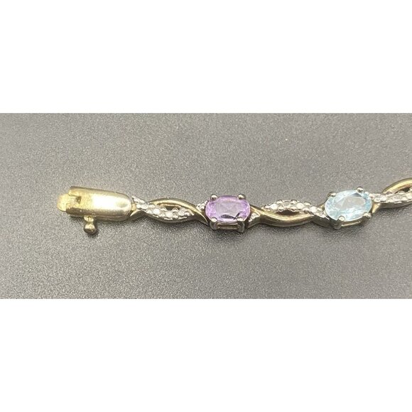 FAS Sterling Vermeil Bracelet Multi Color Gemstone Diamond Accent 2 Tone 7.5" - Picture 14 of 16